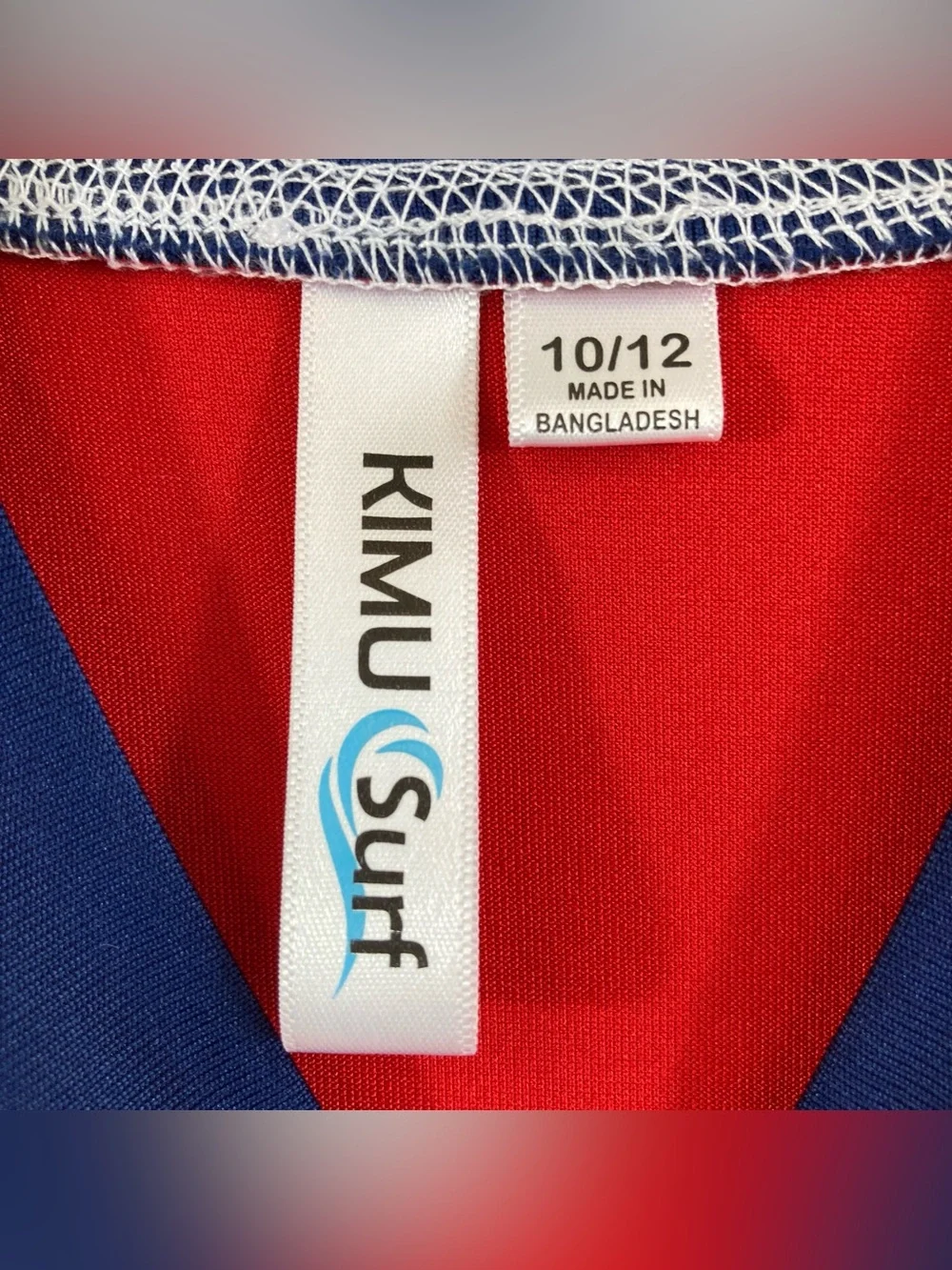 KIMU Surf Kids Rash Guard Swim Shirt Size 10/12 Red Blue Shark